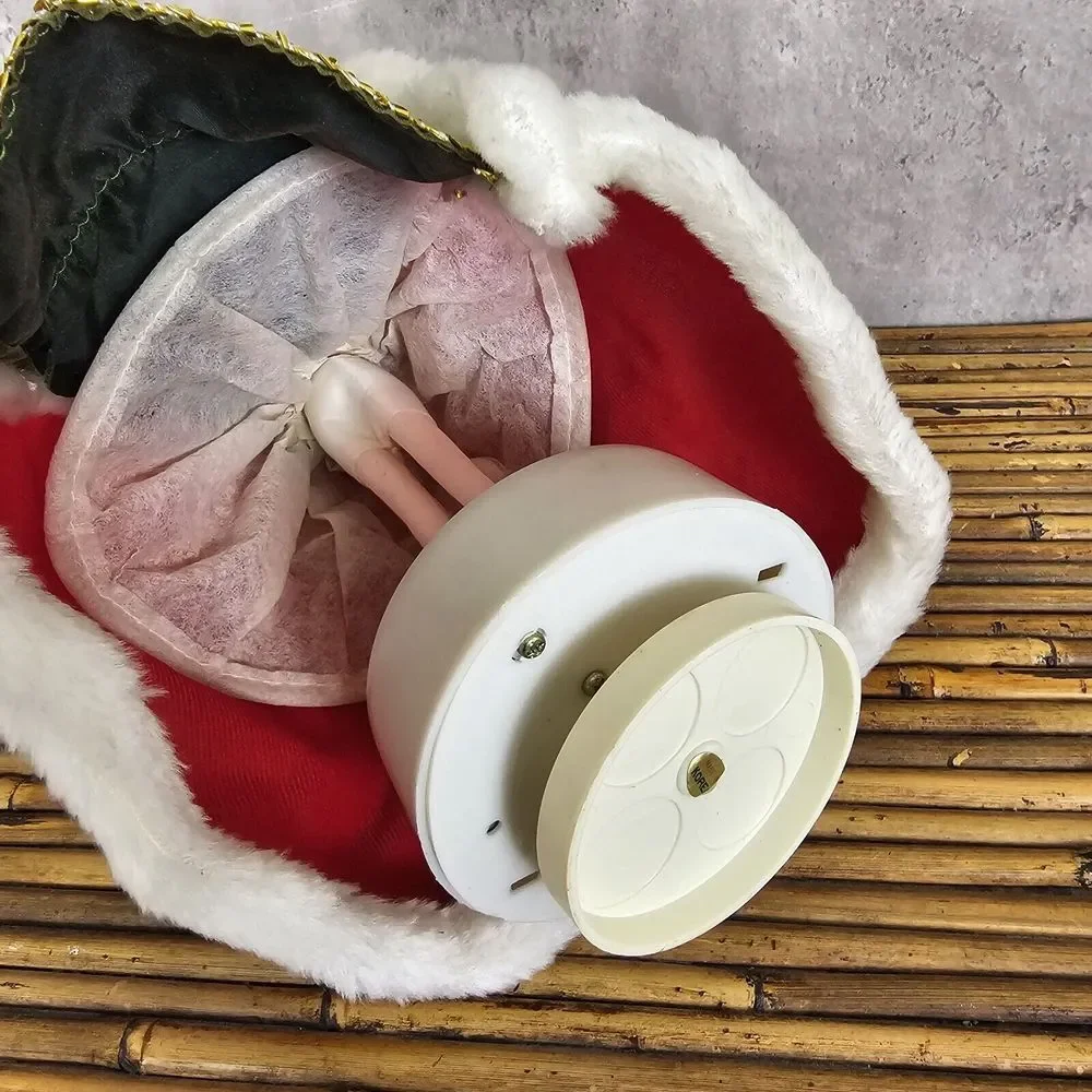 Vintage 70s Christmas Big Eye Stocking Doll Turning Music Box Silent Night AS IS